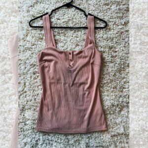 Womens Sweetheart Neck Sleeveless Button Pullover Ribbed Tank Top Pink Size 15
